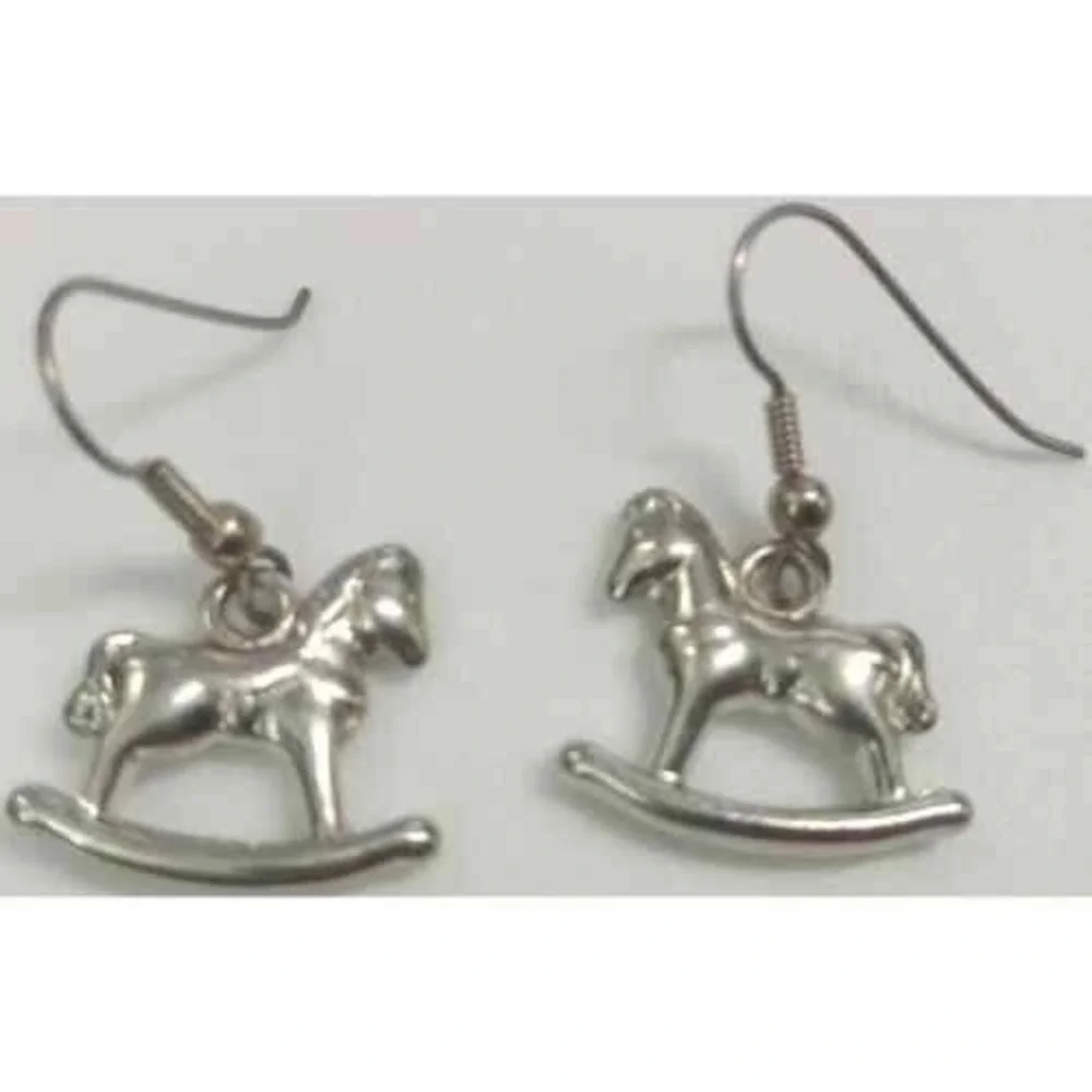 New Rocking Horse Earrings Pendant Charm Set Girls OS Silver‎ Equine Equestrian